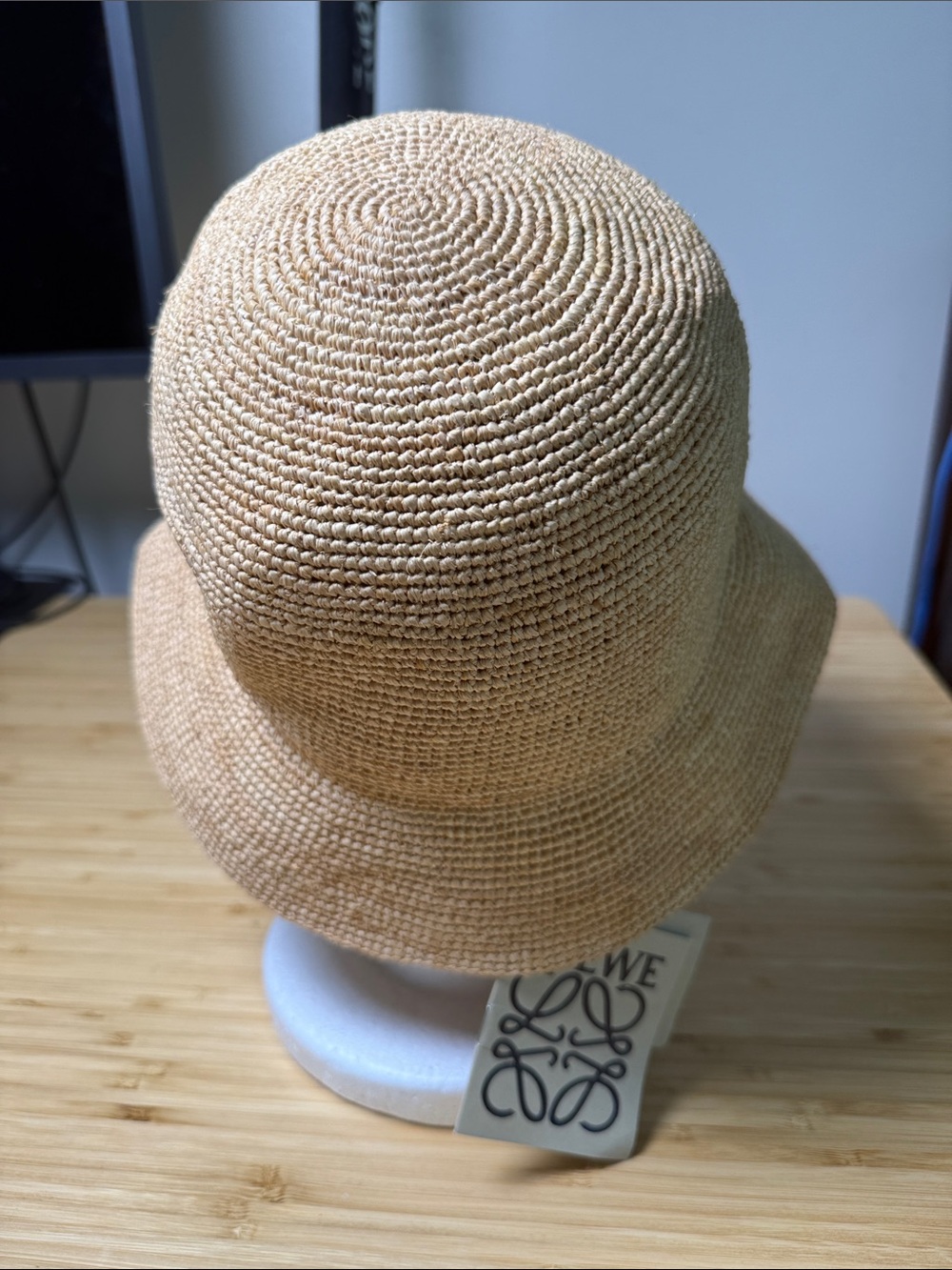 Woven Straw Sun Hat with Decorative Emblem - Tan - Picture 3 of 6